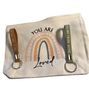 You Are Loved Canvas Makeup Bag With You Are Never Alone Keychain Rainbow